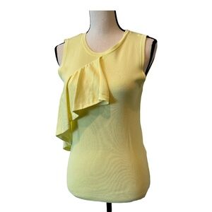 Warehouse Womens Knit Tank Top Yellow Ruffle Flounce Sleeveless Crew Neck 6 New